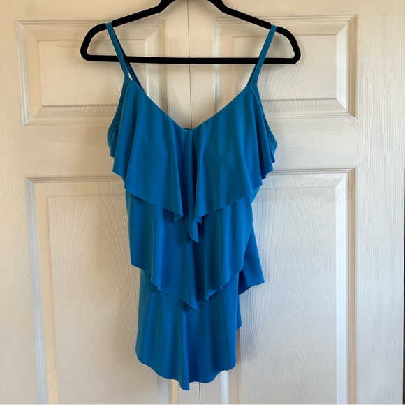 Magicsuit BLUE Solid Rita Wireless Ruffle Tankini Swim Top 8 Slimming Pool Beach - Picture 2 of 7
